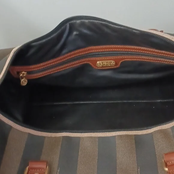 Vintage *RARE* Fendi Pequin Stripe & Cognac  Duffle/Weekender Bag (Large 50cm) - Picture 8 of 10